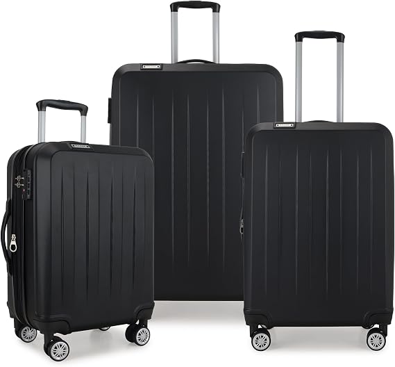 Elite Luggage Expandable Hardside Spinner Luggage,TSA Lock, Black, 3-Piece