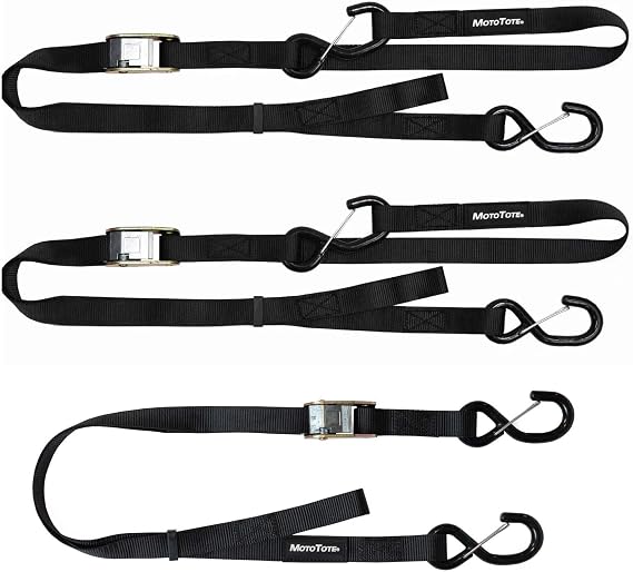 MotoTote Basic Motorcycle Tie Down Bundle for Motorcycles & Electric Bikes (Soft Loop, Cam Buckle Tie Downs & Wheel Tie)