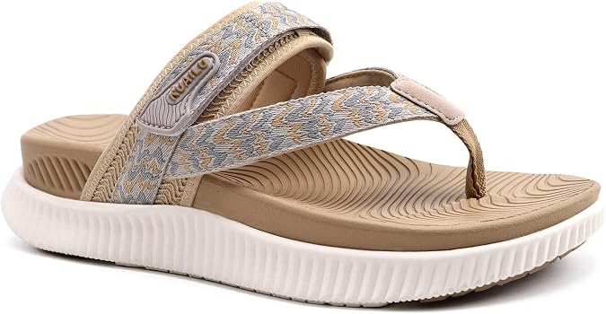KuaiLu Womens Arch Support Flip Flops & Sandals Thick Athletic Cushion | Adjustable Recovery Walking Shoes For Woman Ladies Fashion Toe Post Beach Slides, Water Resistant & Lightweight