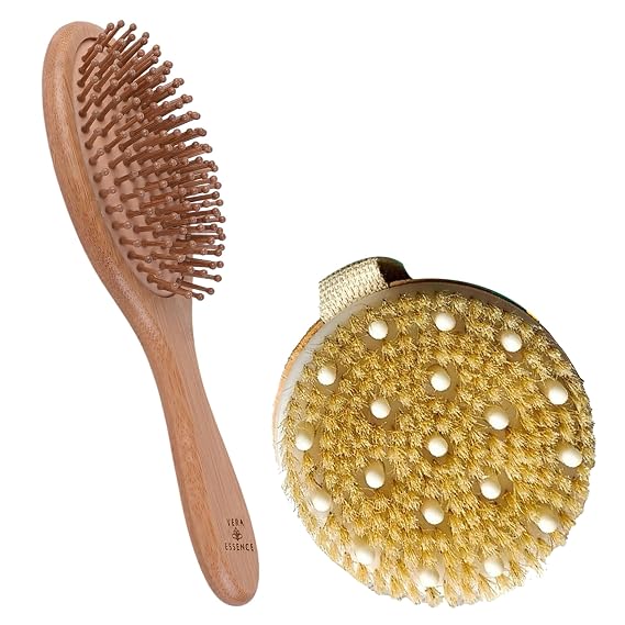 Bamboo Hair Growth Brush + Large Dry Brushing Body Brush