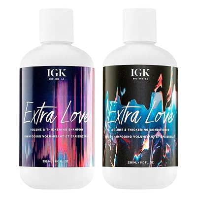 IGK EXTRA LOVE Volume & Thickening Shampoo & Conditioner Set | Volume  Scalp Balance  Oil Balance | Vegan  Cruelty-Free | 8 oz Pack of 2