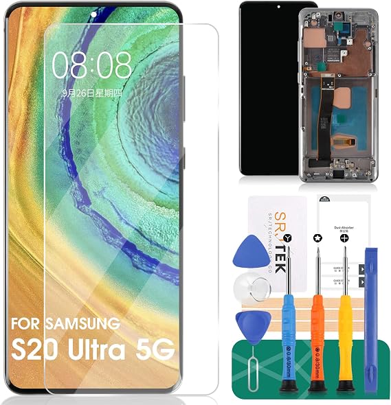 OLED for Samsung S20 Ultra 5g Screen Replacement for Samsung Galaxy S20 Ultra 5g SM-G988U LCD Digitizer Repair SM-G988U Touch Display Assembly Frame (with Fingerprint) (Cosmic Grey)
