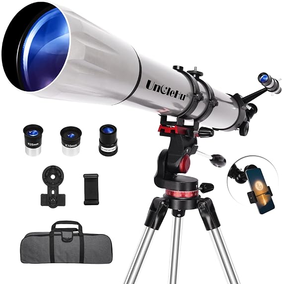 Telescope for Adults High Powered, 90mm Aperture 900mm Professional Astronomical Refractor Telescope for Beginners, Fully Multi-Coated High Light Transmittance for Ground&Moon Observation(Silver Gray)