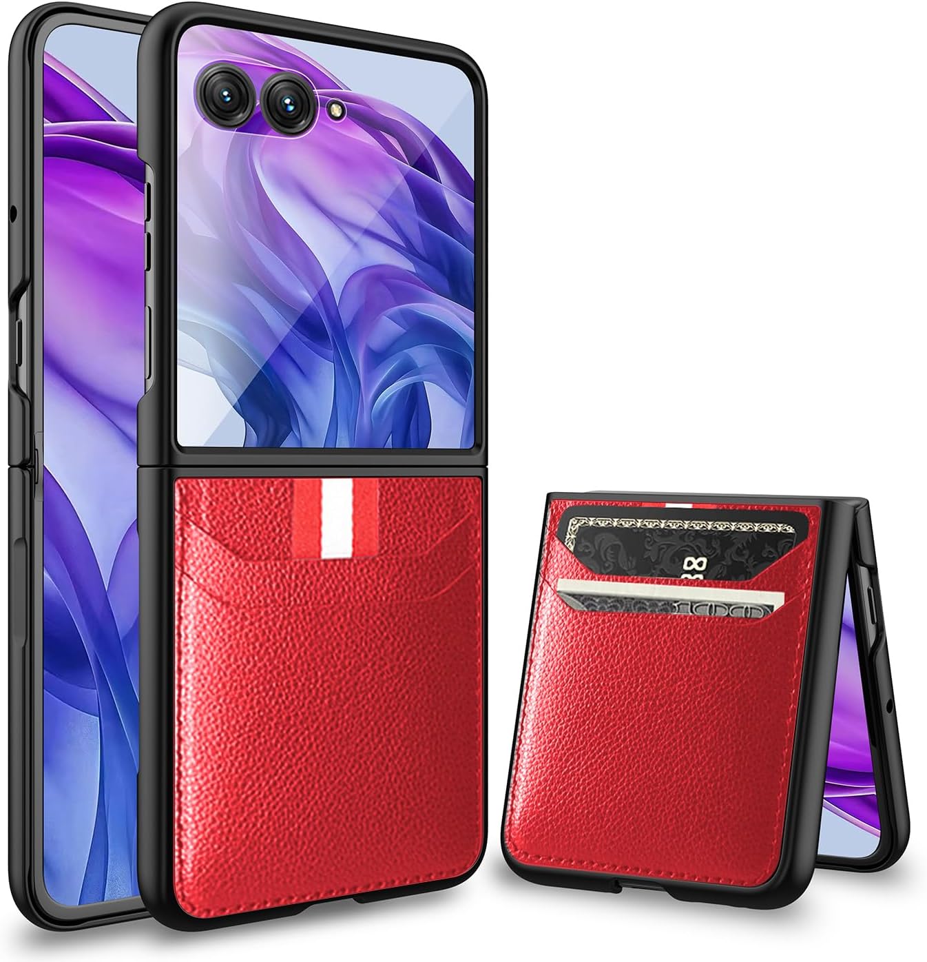 Motorola Razr 60 Ultra Case Phone Case with Screen Protector Ultra Thin Phone Case Card Slot Case Premium PU Leather Scratch-Resistant Drop-Proof Red