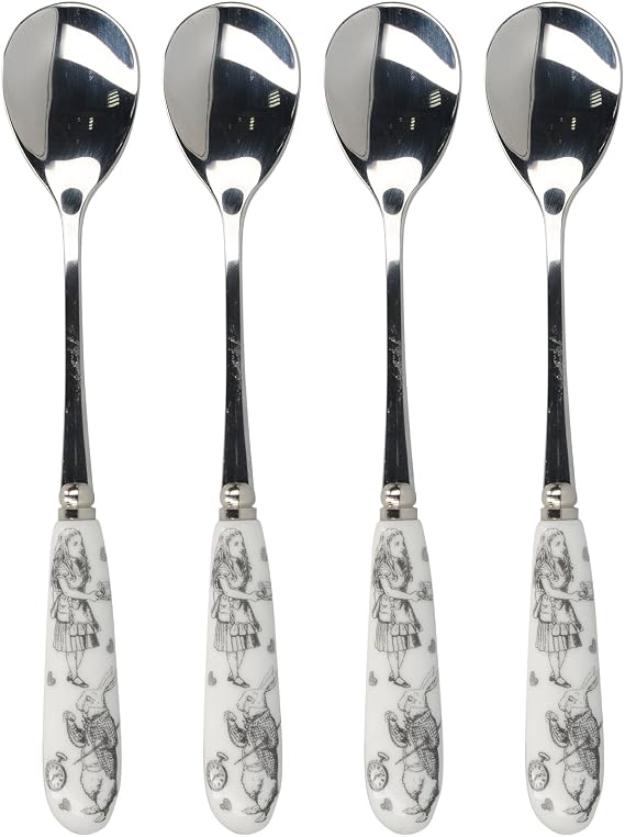 V&A Alice in Wonderland Stainless Steel Teaspoons with Decorative Porcelain Handles, 15.5 cm (6 Inch) - White