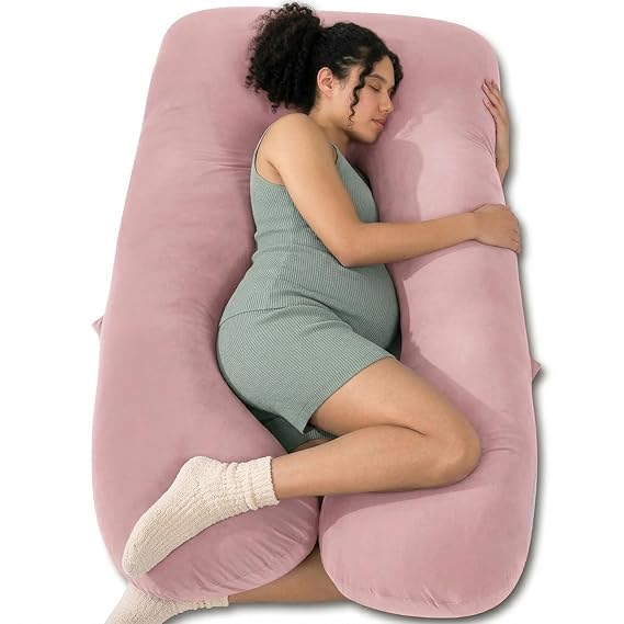 QUEEN ROSE Extra Long Pregnancy Pillows, 60 Inch U Shaped Body Pillow for Sleeping, Cooling Maternity Pillow for Pregnant Women, Body Support for Adults, with Soft Silky Cover, Pink