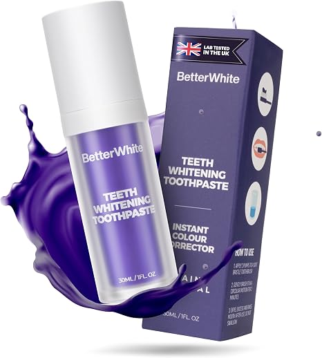 Betterwhite Purple Teeth Whitening Toothpaste for Yellow Teeth Colour Correction with Stain Removal Enamel Safe Gentle Daily Use Whitening Purple Toothpaste for a Natural White