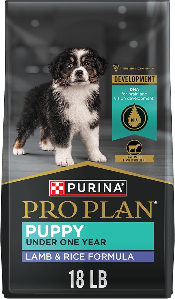 Purina Pro Plan Lamb and Rice Formula Dry Puppy Food, High Protein Healthy Dog Food, 18 lb. Bag | For puppies under 1 year, supports brain, vision, and immune system development, real lamb is the first ingredient