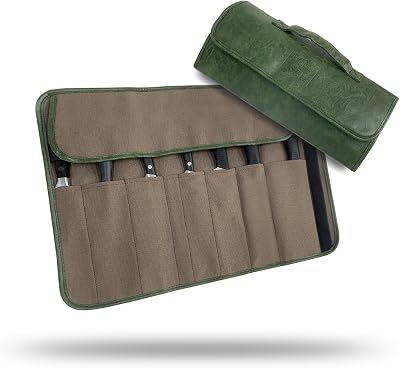 Chef Knife Bag Roll with 7 Slots Home Kitchen Travel Cooking Tools, Portable Leather Knife Pouch Storage Bag Chef Case for Camping Working