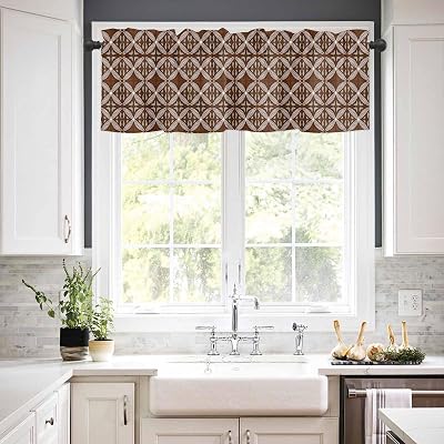 Geometric Brown Valance Curtains for Living RoomBedroomBathroomKitchen Window,Rod Pocket Drape Curtains Small Cafe Drapery Window Treatment,1 Panel 42x12 Rustic Tribal Flower Ethnic Bohemian