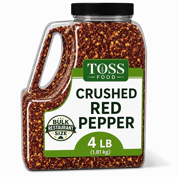 TOSS Crushed Red Pepper Flakes, Red Chili Bulk Spice 4 LB Container, Hot Pepper Flakes For Pizza Seasoning, Great for Chowder, Seafood, Pasta Seasonings and Spices for Cooking