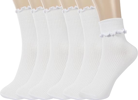 BomKinta Ruffle Socks Women Turn-Cuff Frilly Sock Cotton Crew Socks