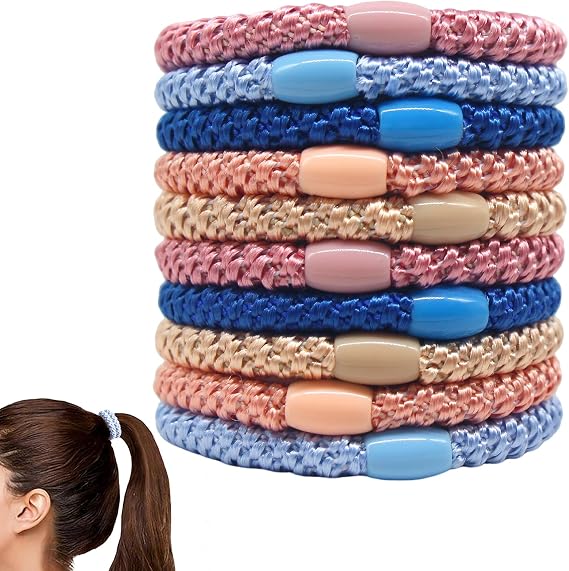 Women's Multicoloured Hair Bobbles Pack of 10 Elastic Hair Bobbles Cotton Bands Soft Woven Hair Bobbles for Thick, Straight and Curly Hair