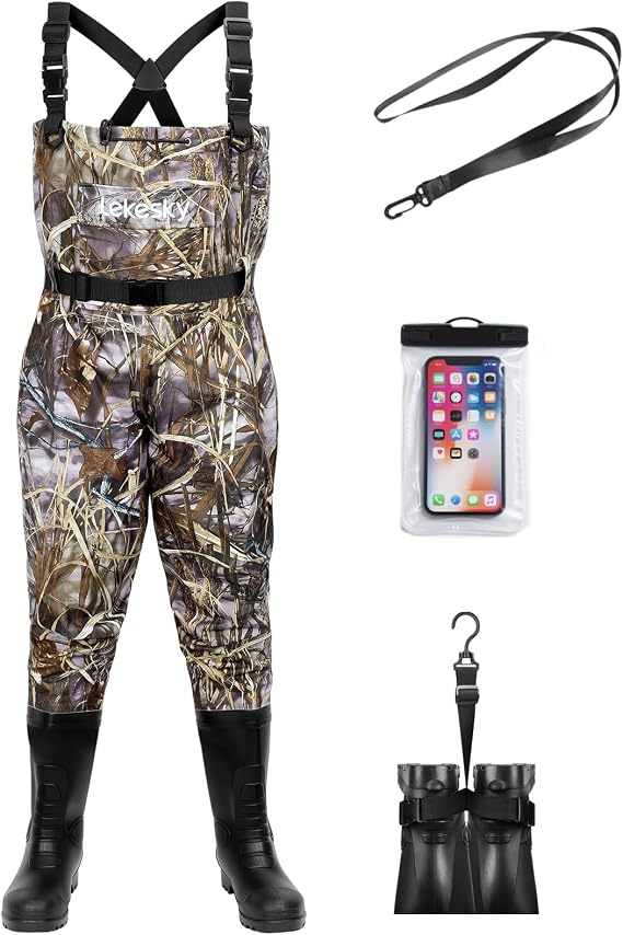 Lekesky Fly Fishing Chest Waders with Boots for Men Women, US Sizes 514,2-Ply Nylon/Pvc Waterproof Waders