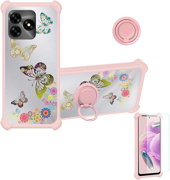 jioeuinly FOXXD C65 Case Compatible with Foxx FOXXD C65 Phone Case Cover [with Tempered Glass Screen Protector][Ring Support][Silver Reflect Light] DYF-CSD