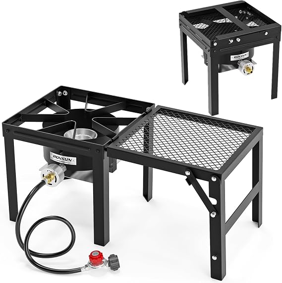 ROVSUN Portable Propane Gas Stove with Foldable Side Rack, Single Burner Camp Stove Cooker for Outdoor Backyard Cooking, Camping, Tailgating, Canning, Turkey Frying & Seafood Boiling, Patent Pending