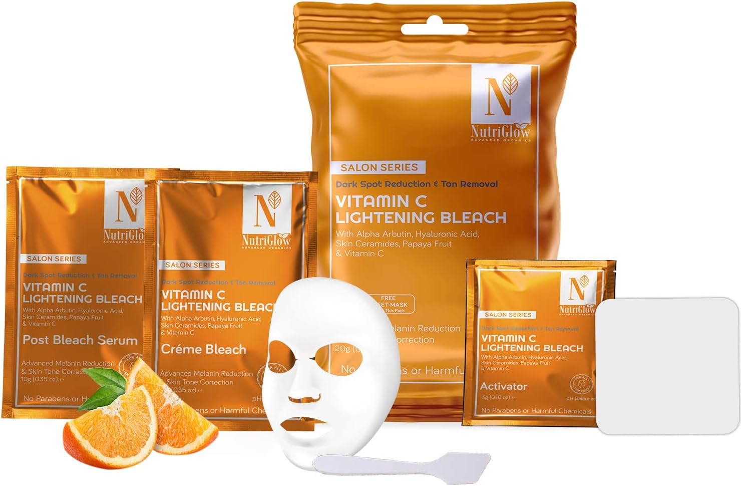 NutriGlow Advanced Organics Vitamin C Bleach for Tan Removal, and Hair Lightening 6 in 1 - 20g