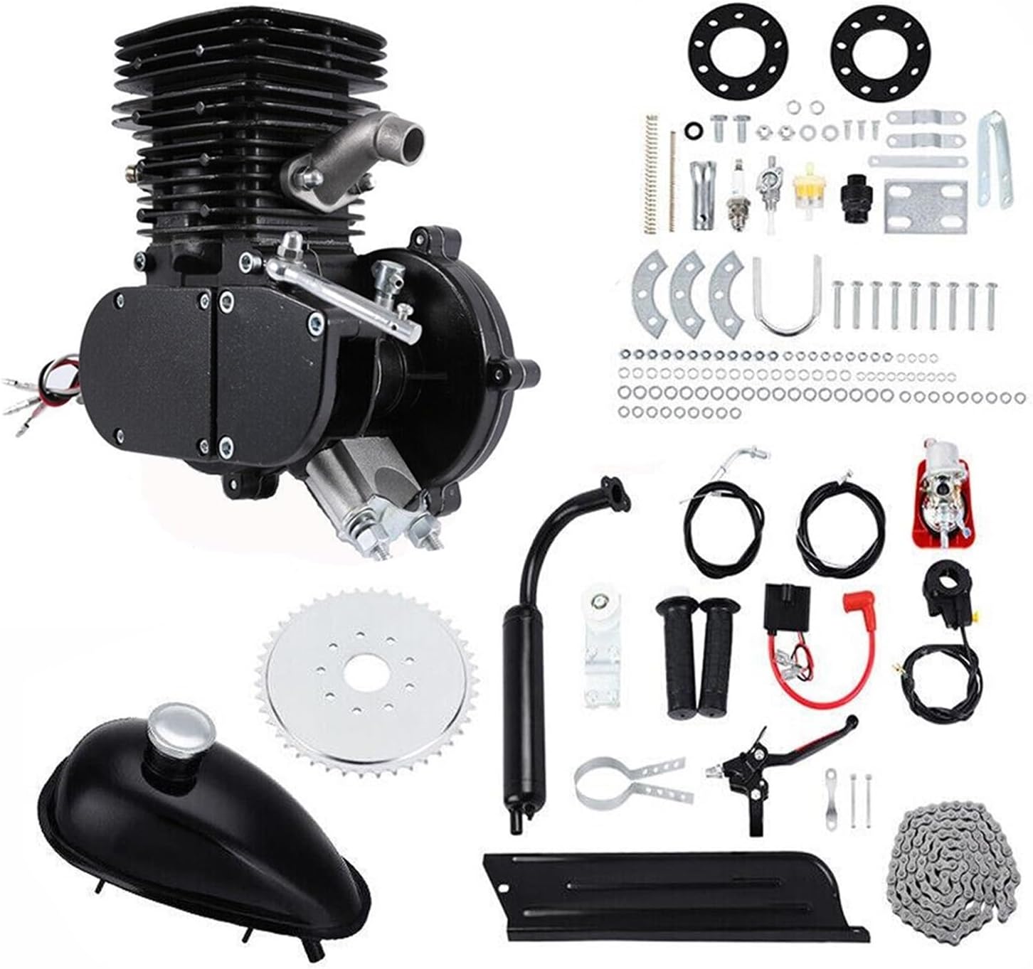 110cc Bicycle Gas Engine Kit 2 Stroke Complete Engine Set For DIY Electric Pockect Bicycle Mountain Bike Upgrade To Motorcycle Strong Power(110cc Black)
