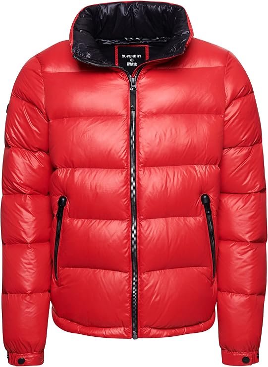 Superdry Mens Alpine Luxe Down Jacket, Relaxed Fit, Feather Filling High Risk Red Size Xxl