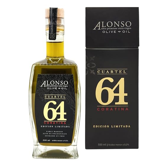 Alonso Curatel 64 Coratina Olive Oil Extra Virgin - Early Harvest Olive Oil | Gold NYIOOC 2025, Exclusive production EVOO, Southern Hemisphere, Chile, Single Source, 2025 Harvest, Family Farm - 500ml