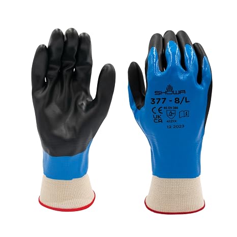 SHOWA 377 Nitrile/Nitrile Foam Fully Coated General Purpose Work Gloves with Poly/Nylon Liner, 13-Gauge, Small (12 Pair)