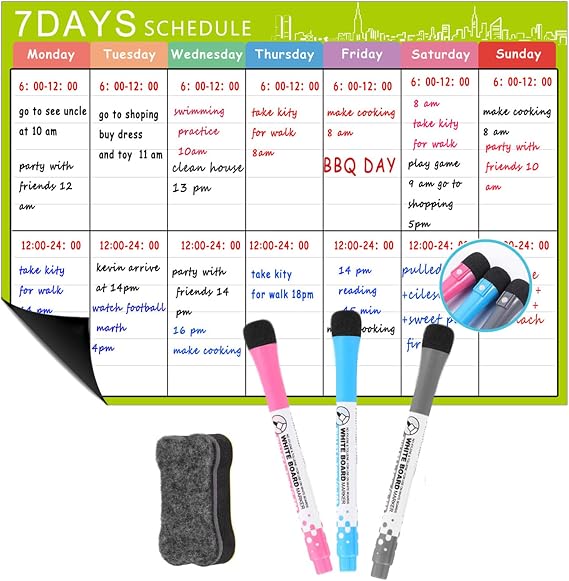 Dry Erase Calendar for Fridge,Magnetic Calendar for Refrigerator Dry Erase Chart Weekly Calendar Set for Fridge Monthly Calendar Whiteboard Included Point Marker & Eraser,16.511.7 (Week)