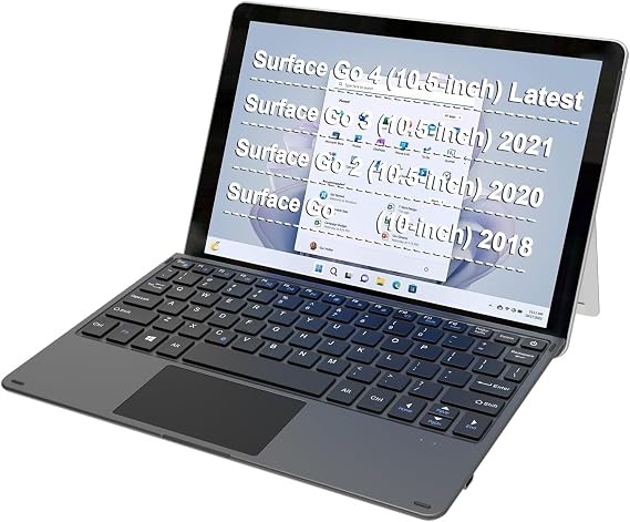 Arteck Microsoft Surface Go 10.5-inch Type Cover, Ultra-Slim Portable Bluetooth Wireless Keyboard with Touchpad for Latest Surface Go 4, 3 (2021), 2 (2020) and Built-in Rechargeable Battery