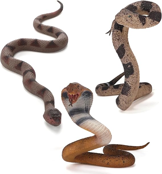 Ultra-Realistic Rubber Snakes Keep Birds Away, 3 PCS Fake Snakes for Garden, Lifelike TPR Cobra, Rattlesnakes and Viper, Prank Props