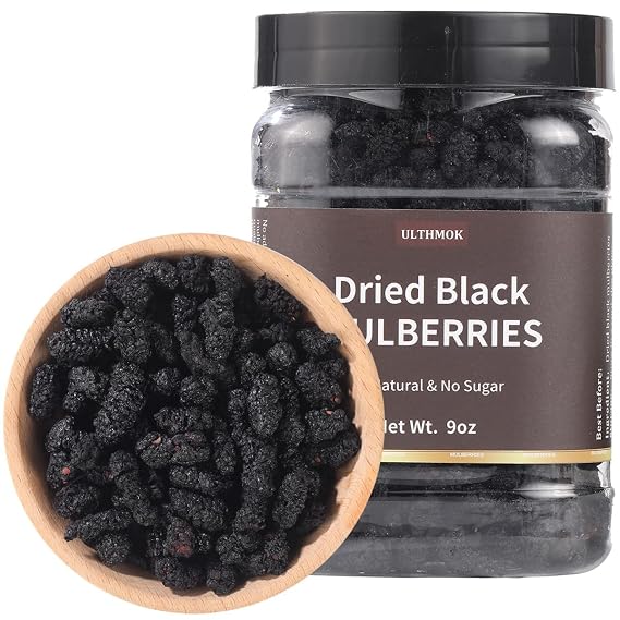 Top Grade Premium Dried Black Mulberries 9 Oz/254g,Big & Delicious,Hand Picked .No Sugar Added & No Additives.