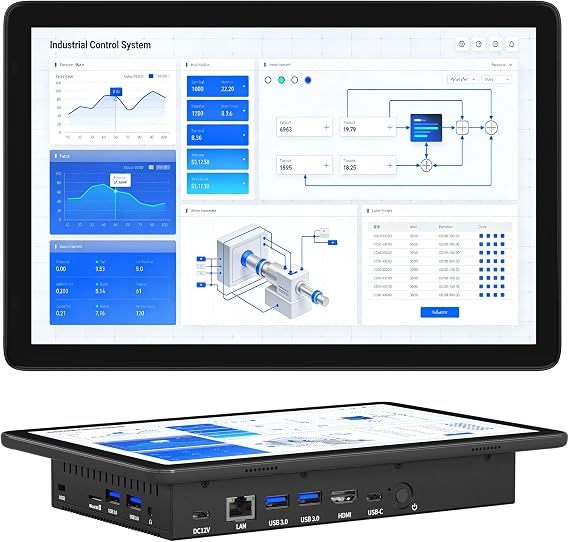 HEIGAOLA Mini PC,10.1 Inch Touchscreen Win 11 Pro Mini Computer, Celeron N5095 8GB RAM/128GB ROM Mini PC with Screen,Dual RS232 HDMI,BT 5.0,WiFi 5.0,Type-C (N5100, 128, GB, 8+128 Battery)