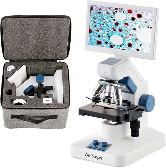 AmScope DM300HD 1200X Digital Compound Microscope 7-Inch Display X-Y Stage