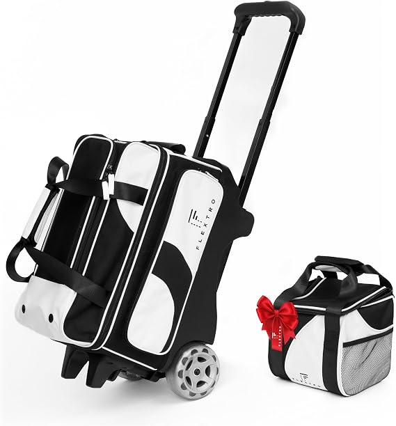 Flextro 3 Ball Bowling Bag with Wheels 2+1 Modular Roller, 5-Inch Heavy-Duty Wheels, Zero-Wobble Aluminum Handle, Separate Shoe Compartment, Fits Men & Women