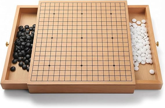木製囲碁ゲームセット 引き出し付き – 11.8インチ ポータブルゴーボード 大人&初心者向け 伝統的な中国のWeiqi戦略ボードゲーム 361個の石 木製ベニアゴバン