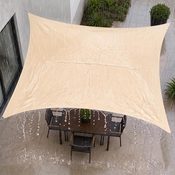 Royal Shade 14' x 14' Beige Square Waterproof Sun Shade Sail Canopy Awning, UPF50+ 95% UV Blockage & Water Resistant rsTADS14, Outdoor Backyard Patio Garden Carport (We Make Custom Size)