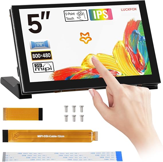 LUCKFOX for Raspberry Pi 5 Touch Screen - 5 inch DSI Display for Pi 5/4B/CM4/CM3 Support 3D Printing, Capacitive Touch 800x480, 178° Viewing Angle, Toughened Glass LCD Panel for Raspberry Display