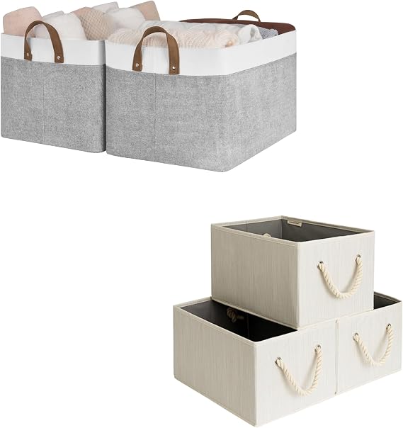 StorageWorks Storage Bins, Extra Large Storage Baskets with Metal Frame,Foldable Storage Baskets for Shelves, Fabric Storage Bins with Handles, Decorative Shelf Baskets