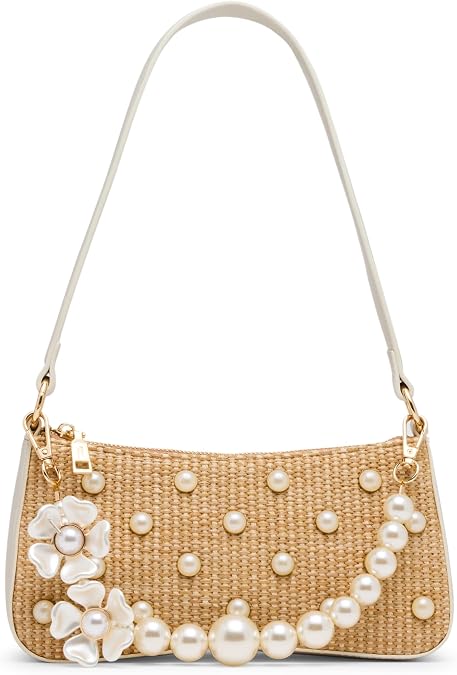 Betsey Johnson Raffia Pearl Shoulder Bag