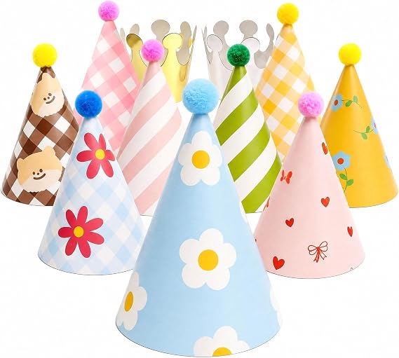 Olen Party Hats for Kids Birthday, 11 Pack Birthday Hats with Pom Poms