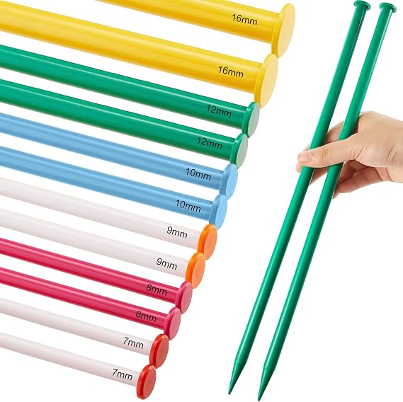 12 Pcs Plastic Knitting Needles Set for Beginner, 15.75 Inch Long Straight 7mm to 16mm Rainbow Colorful Single Pointed Knitting Sewing Needles Kit for Handmade DIY Craft Yarn Weaving Tool Jumbo Yarn