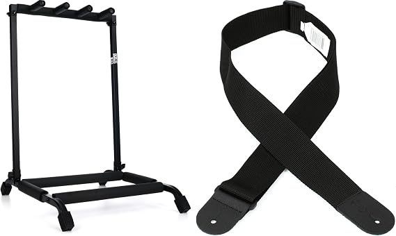 Rok-It RI-GTR-RACK3 Collapsible Folding Guitar Rack for 3 Acoustic or Electric Guitars with Guitar Strap
