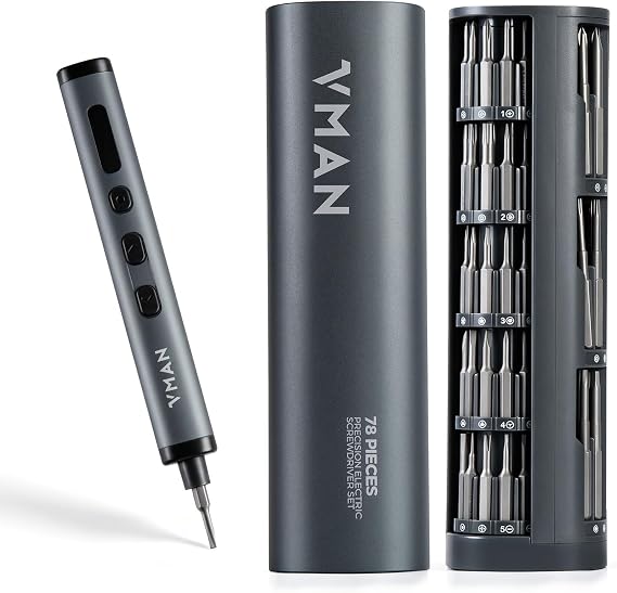 VMAN Precision Electric Screwdriver Set 78 in 1 Mini Electric Screwdriver, Magnetic Rotatable Rack, 1500mAh Battery, LED Light, Repair Tool Kit for Electronics Phone Camera Laptop Watch