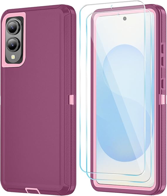 ONOLA Compatible with Samsung Galaxy S25 Edge Case with HD Screen Protector, Heavy Duty Shockproof & Dropproof 3-Layer Cover Phone Case for Galaxy S25 Edge (WineRedPink)