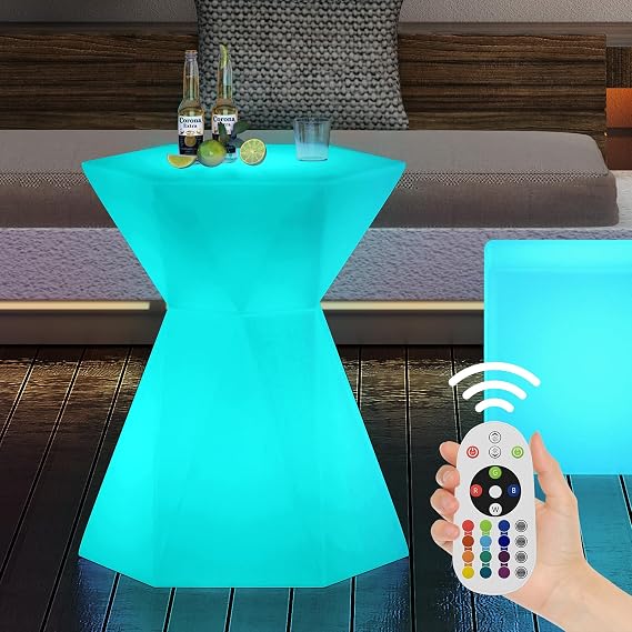PUREMIND 30" H LED Bar Table with Remote Controls, Rechargeable RGB Light Up Cocktail Table, IP65 Waterproof 16 Color Changing Lights Luminous Furniture for Home Bar, Patio, Party, Hexagonal