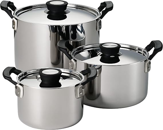 Tramontina Nesting 6 Pc Stainless Steel Tri-Ply Clad Sauce Pan and Stock | Tri-Ply Clad Cookware with Lids