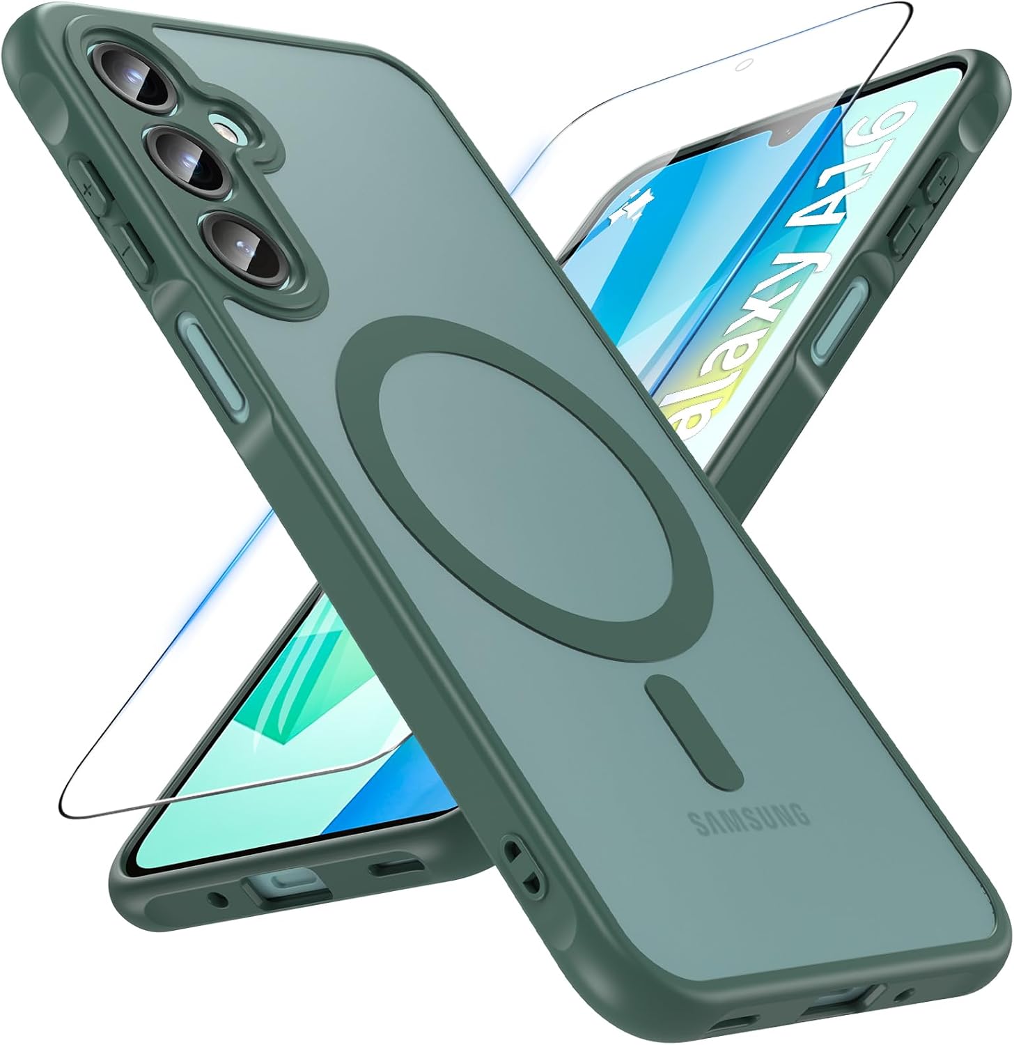 OWKEY Case for Samsung Galaxy A16 5G Magnetic Samsung A16 4G/5G Mobile Phone Case for MagSafe with Protection Glass Thin Military Protection Protective Case for Samsung Galaxy A16 (Green)