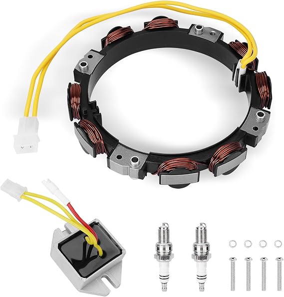 592830 Alternator Stator 10-16 Amp with Voltage Regulator with Spark Plug | Compatible with Briggs & Stratton Replace# BS S-592830 394890 393295 696458 691064