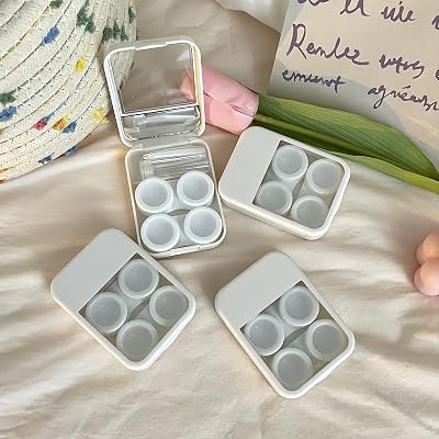 2 Packs 2-in-1 Contact Lens Cases, Travel Contacts Case Box Holder, Contact Lenses Tweezers Remover Tool Kit for Daily Travel White