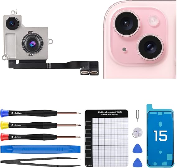 for iPhone 15 Rear Camera Replacement 48MP Main Back Camera Replace | Back Camera Replace Full Repair Tools Kit with Magnetic Pad Screwdriver for iPhone15 A2846 A3089 A3090 A3092