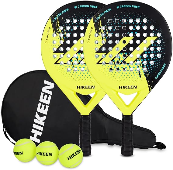 Hikeen Padel Racket Carbon Fiber Surface - EVA Memory Lightweight Paddle Racket with 3 Tennis Balls & Carry Case for Adults and Teenagers