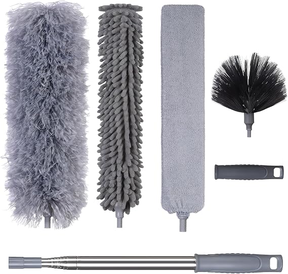 FrutPunch Duster with Extension Pole,Ceiling Fan Cleaner Duster Set of 6, Telescopic Cobweb Feather Duster 100 Inch,Ceiling Fan Duster, House Cleaning Tool Set
